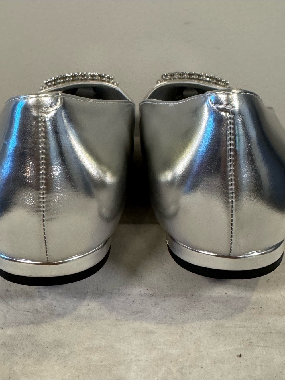 Nine West Silver Pointed Toe Crystal Buckle Flats - Women's, size 9.5, NWOT - Picture 7 of 10